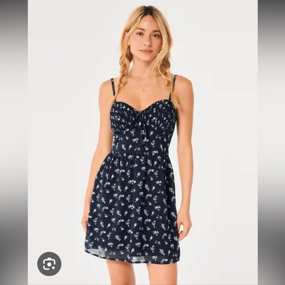 Hollister Navy Blue Floral Mini Dress